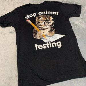 Hot Topic x Goodie Two Sleeves Stop Animal Testing Cat Tee Men's Small